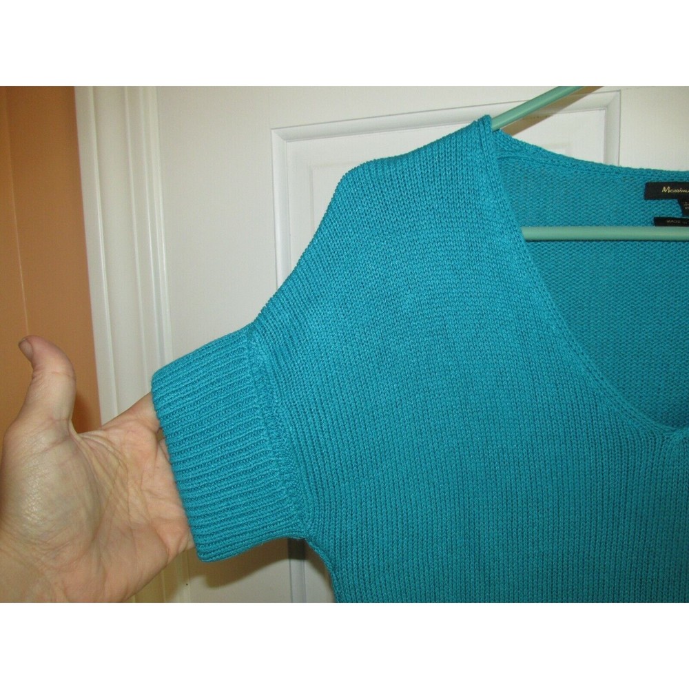 Massimo Dutti Women's Teal V-Neck Short Sleeve Pullover Sweater Size XS - Picture 3 of 5